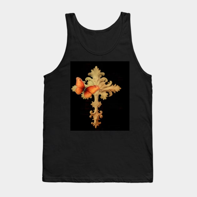 Gold Cross With Butterfly Tank Top by MiracleROLart